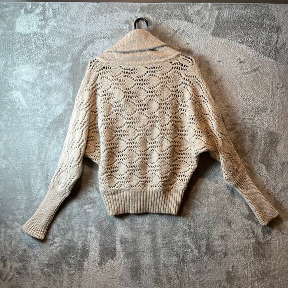 Free People XS Womens‎ Shawl Collar Cardigan Wool Crochet Knit Eyelet Cottage - Picture 2 of 7